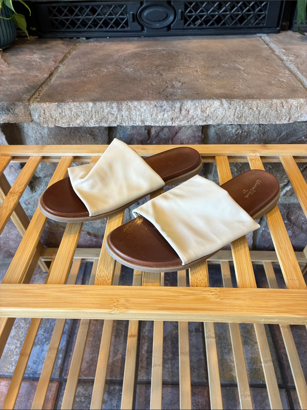 Universal Thread Cream Slide Sandals with Brown Footbed
